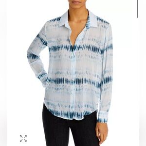 Bella Dahl Tie Dye Flowy Button Down Shirt Women's Blue White Size Large Rayon